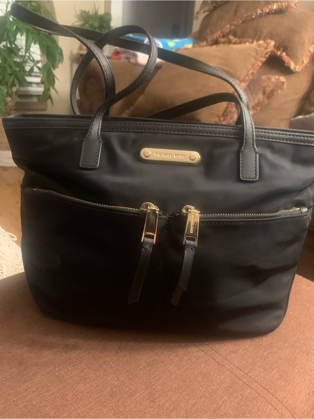 Michael Kors Black Nylon Tote with Gold-Tone Accents
